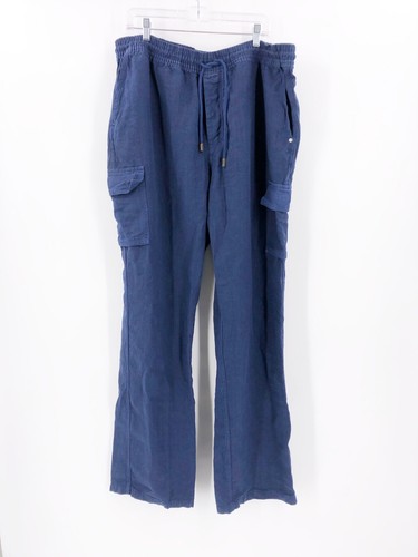Vilebrequin Mens 100% Linen Cargo Pants Navy Blue