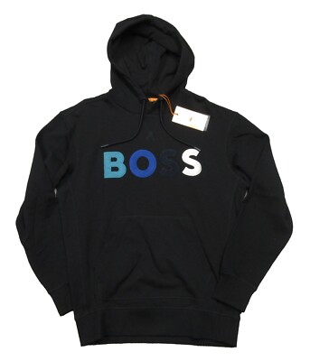 Hugo Boss Red Label Men's Black Wecolorfleece Logo Grpahic Pullover Hoodie 