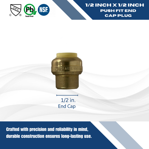 100 Pcs XFITTING Push Fit Cap, 1/2", Push-To-Connect End Cap Plug, Brass - Picture 3 of 4