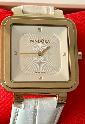 Pandora Black Crown Diamond Watch w/White Leather Band {7.5") New Battery - Picture 5 of 14