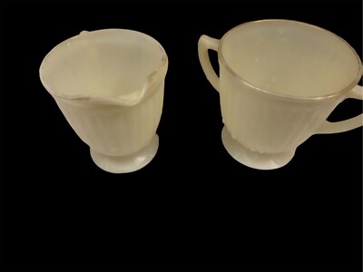 MacBeth-Evans Cremax SUGAR AND CREAMER SET Banded Petalware - Glows!