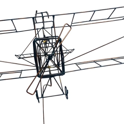 AVIATION ART WIRE SCULPTURE Airplane Plane Vtg MCM Large WW1 Era Biplane - Picture 10 of 17
