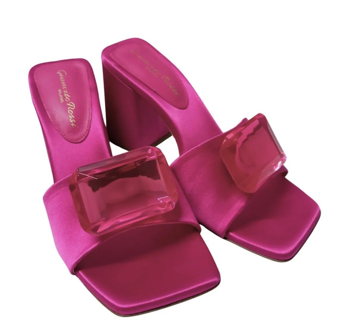 Gianvito Rossi Jaipur Gemstone Satin Mule Sandals Hot Pink  display picture 1