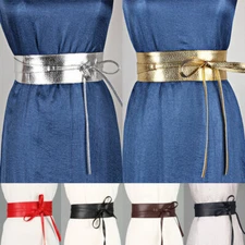 Women Waist Wide Dress Belt Girls Soft PU Leather Wrap Around Tie Corset Cinch ɞ
