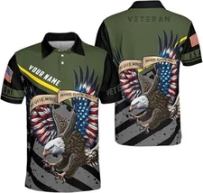 All Over Printed Veteran Polo Shirt Patriotic Polo for Men, Military Soldier Tee