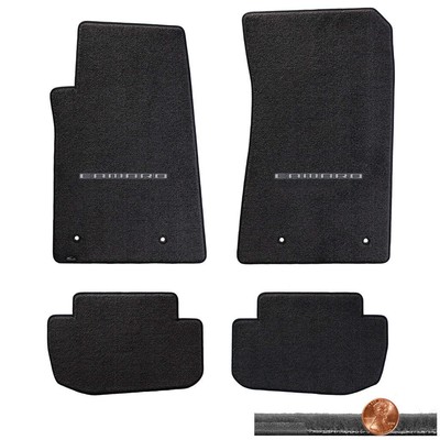 2010-2015 Ebony Black 4pc Velourtex Floor Mats - Silver CAMARO Logo on Fronts