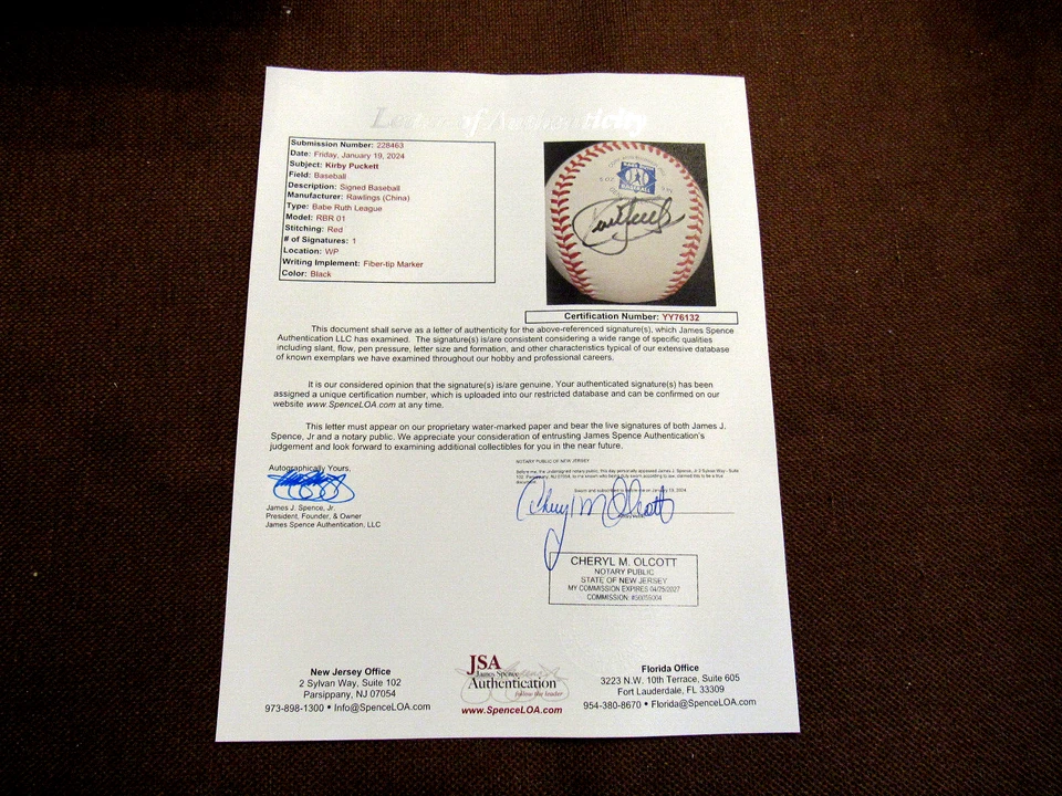 KIRBY PUCKETT TWINS HOF SIGNED AUTO VINTAGE BABE RUTH LEAGUE BASEBALL JSA LOA - Image 4 of 4
