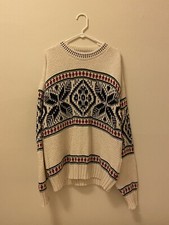 Eddie Bauer Mens L Nordic Snowflake Ski Winter Sweater Heavy Knit Made In USA