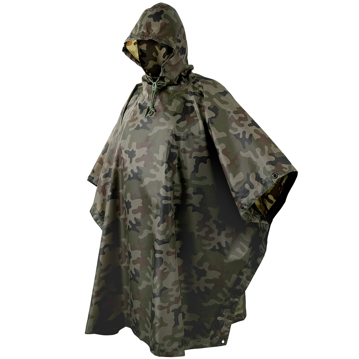 HELIKON ARMY WATERPROOF HOODED PONCHO BASHA FESTIVAL POLISH PL WOODLAND CAMO