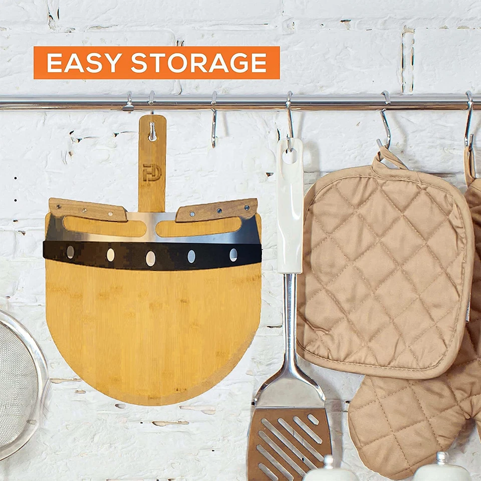 Cáscara de pizza de bambú natural premium con juego de espátula cortador magnético Foto 2 de 4