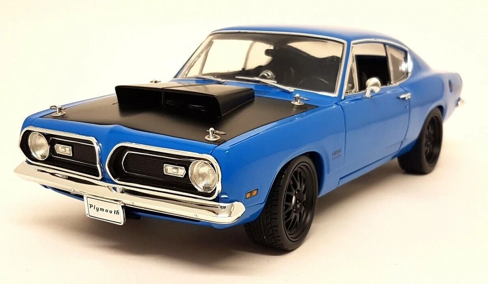 Acme 1/18 1969 Plymouth Hemi Cuda Street Fighter Blue Diecast Model Car - Image 3 of 4