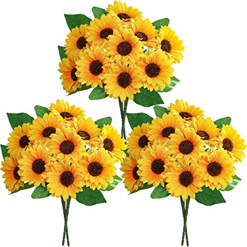 6 Pcs Artificial Sunflower Bushes 11.8" Tall Yellow Silk Sunflowers Stems - Picture 3 of 8