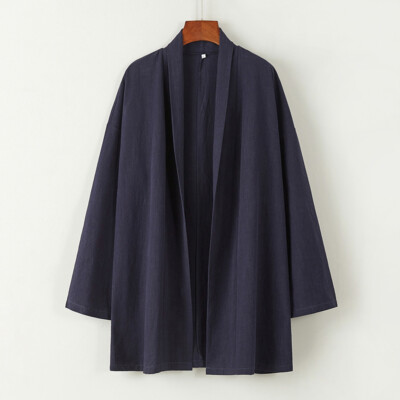 Chinese style Men's Cardigan Loose Taoist Cloak Cape Cotton Linen Coat Outwear