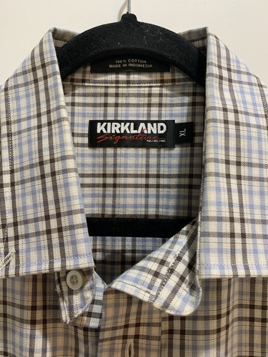 Kirkland Signature 100% Cotton Non Iron Dress Shirt XL Plaid Gray/Brown - Picture 2 of 7