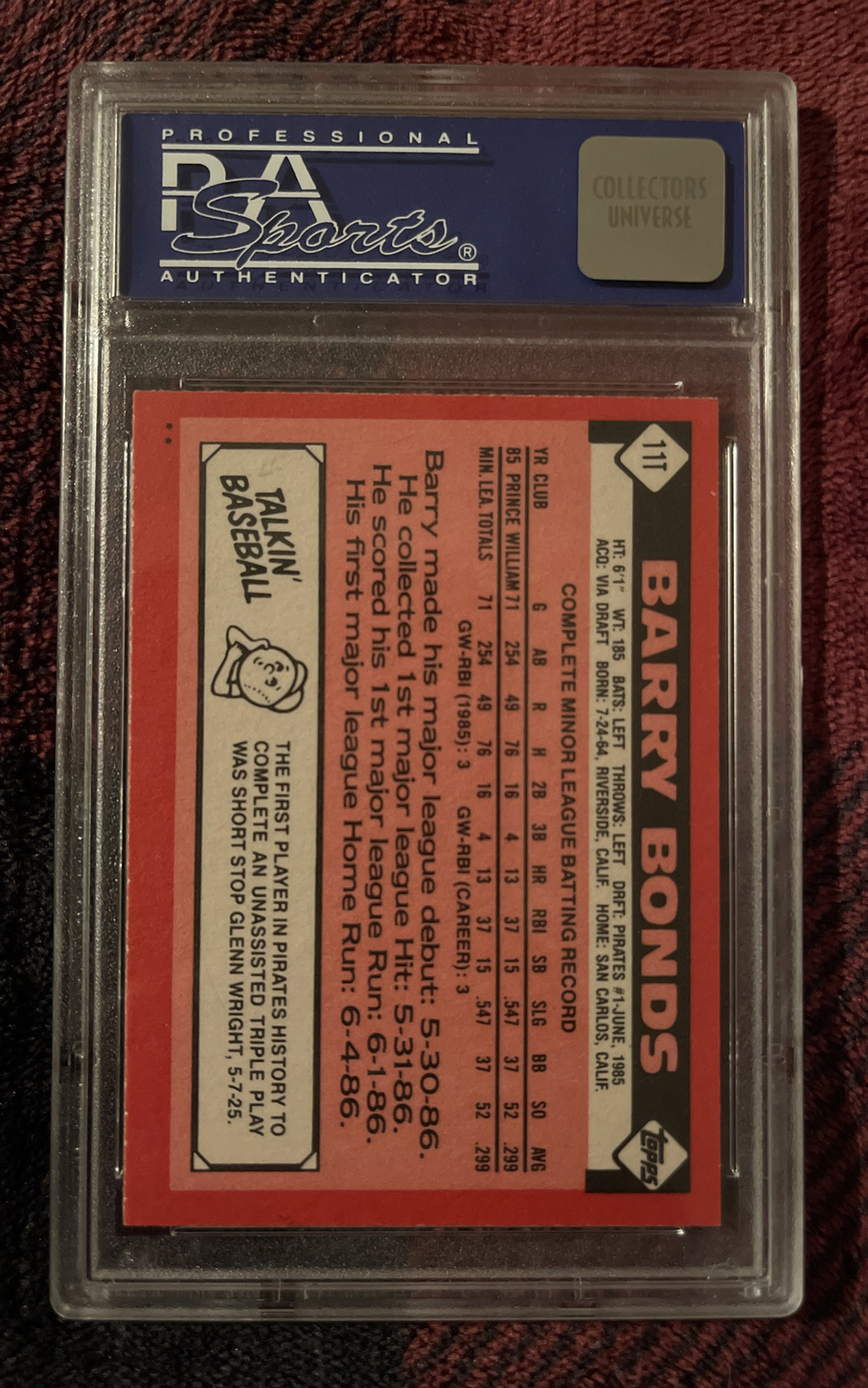 Barry Bonds 1986 Topps Traded Rookie 11T PSA 8 NM-MT Pirates Card 10941788 -AZ16 view 2
