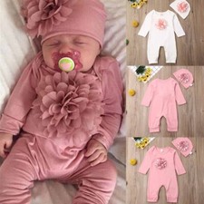 Newborn Baby Girl Clothes Floral Outfits Romper Tops Jumpsuit Bodysuit Hat Set
