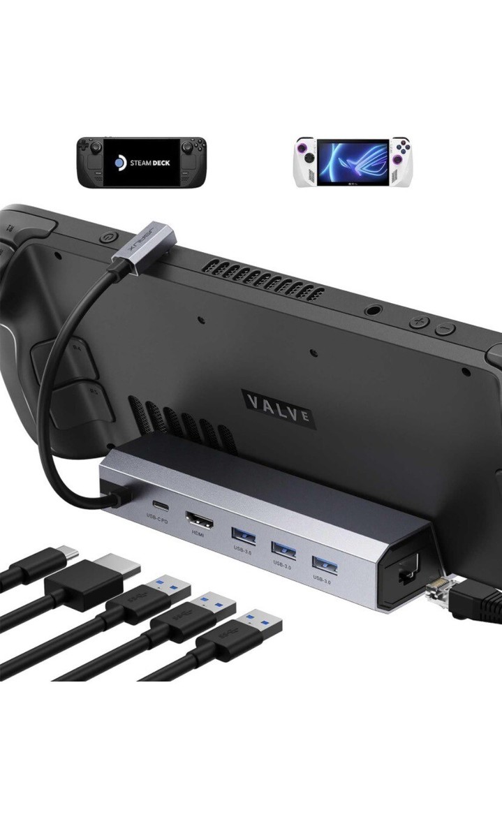 Station D'Accueil Steam Deck 7-en-1 - Slot M.2 2To, HDMI 4K@60Hz, Ethernet Gigabit, Ports USB 3.0 - Compatible ROG Ally