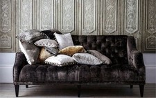 Grey Velvet 3-Seater Sofa Chesterfield Back Button Tufted Rolled Arms 200cm