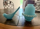 Fenton Persian Medallion Fair Lamp Blue Glass Two Piece set and Bird Figurine