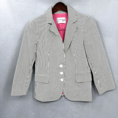 Ron Herman Blazer Womens 2 Striped Schoolboy 3/4 Sleeve Wool Button Preppy Lux