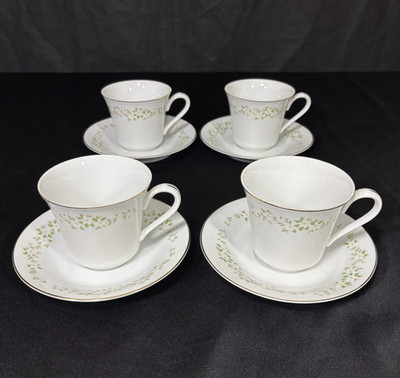 Ekco Eterna Spring Meadow 1306 Tea Cup & Saucer 4 Sets 8-Piece Lot