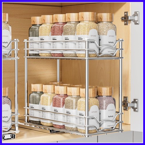 Pull Out Spice Rack Organizer for Inside Cabinet, 2 Tier Slide Out ...