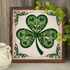 St. Patrick's Day Wooden Framed Shamrock Art Rustic Wood Framed Wall Sign