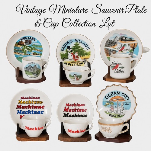 Vintage Souvenir Mini Cup Saucer Lot Montana NCMackinac Santa’sVillage OceanCity