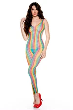 sexy MUSIC LEGS colorful STRIPES thick STRAPS footless CUTOUT back BODYSTOCKING
