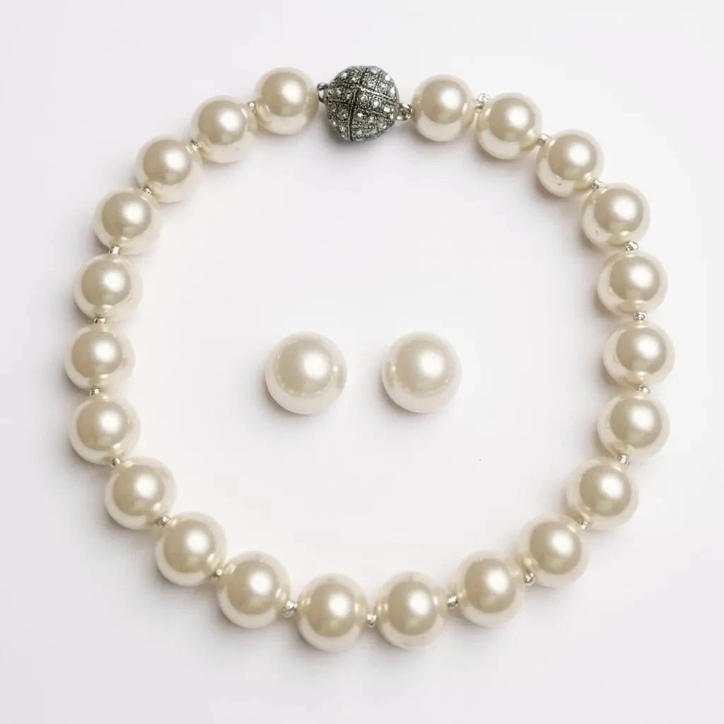 OFF WHITE Set collana chiusura magnetica argento cristallo trasparente con cristallo trasparente bianco sporco