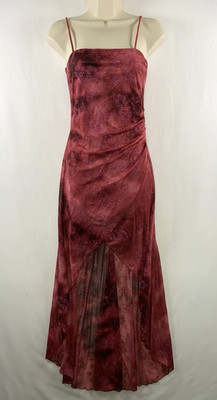 VTG 90s Taboo Womens High Low Fairy Glitter Dress Sz S Pink Ruched Square Neck
