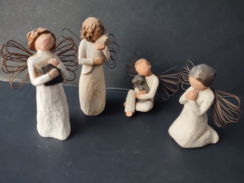 WILLOW TREE Demdaco Susan Lordi Lot: 4 Winged Angel Figurines- Girls, Boys, Pets