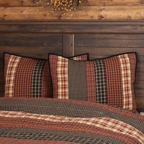 Beckham King Sham 21x37 Country Rustic Patchwork Design, Rust Red and Tan