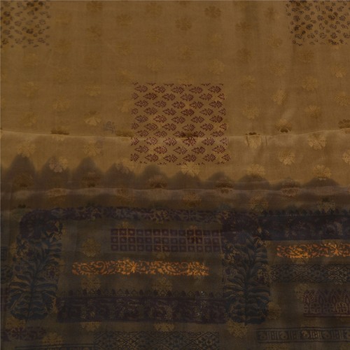 Sanskriti Vintage Sarees Brown Pure Crepe Silk Printed & Woven Sari 6Yd Fabric - Picture 12 of 12