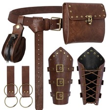 Renaissance Belt Pouch Medieval Viking Waist Bag Set for LARP Brown A
