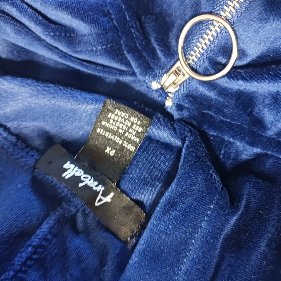 Sudadera con Capucha Arabella Terciopelo Acanalado Cremallera 2X Azul Chaqueta con Capucha Y2K Indie Sleaze Foto 2 de 4