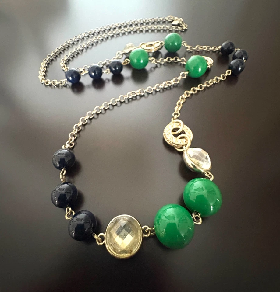 Banana Republic Mad Men Programa de TV Cristal Bola Collar Cuentas Largas Verde Azul NUEVO Foto 2 de 4