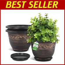 Retro Lightweight Resin Flower Planters - 16 Inch, 3 Pack