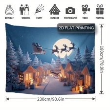 2D Flat, 1pc Winter Night Snowy Village Santa Claus Sleigh & Reindeer Wall Tapes