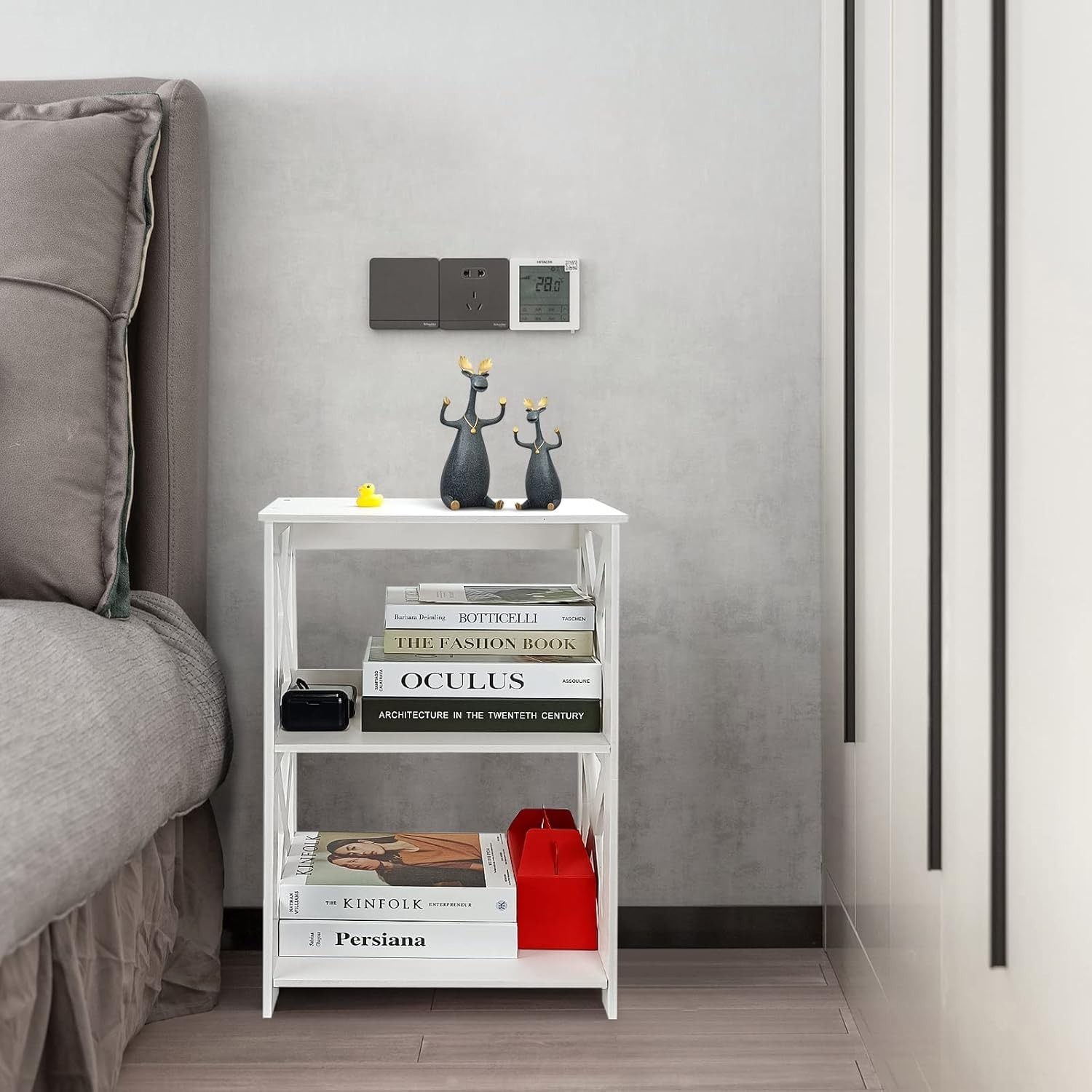 Lechay Small Side Table, White End Table Skinny Tables for Small Spaces Slim Nig