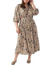 Commonry Dress Size 14 Paisley Print Silky Midi Pockets Button Up Brown Black