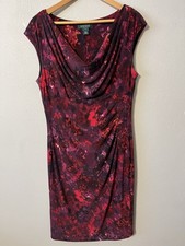 Lauren Ralph Lauren sleeveless sheath dress vibrant red and purple floral Sz 14