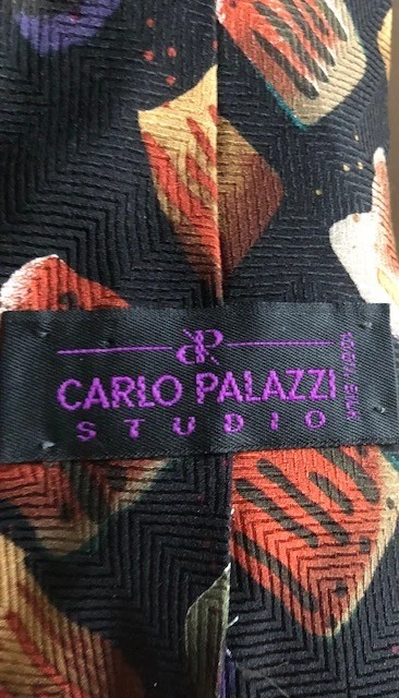 Corbata para hombre Carlo Palazzi 100 % seda geométrica negra, multicolor ~ usada en excelente estado~ Foto 3 de 3