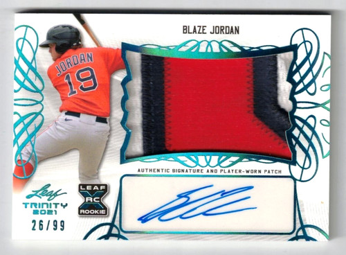 2021 Leaf Trinity Jersey PATCH BLUE RC AUTO Blaze Jordan! Rookie Autograph /99