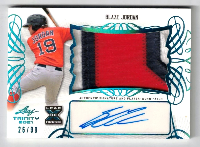2021 Leaf Trinity Jersey PATCH BLUE RC AUTO Blaze Jordan! Rookie Autograph /99