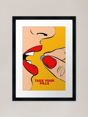 Take Your Pills Pop Art Lippen Illust gerahmtes Wandbild Poster Leinwanddruck Bild