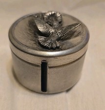 Vintage Metzke Pewter Hummingbird Postage Stamp Roll Dispenser Holder