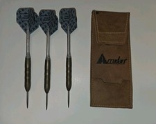 Vintage Brass Dart Set with Gray Flights - Steel Tip W/ Accudart Pouch- 21g