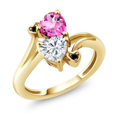 18K Yellow Gold Plated Silver Pink Mystic Topaz White Moissanite and Black