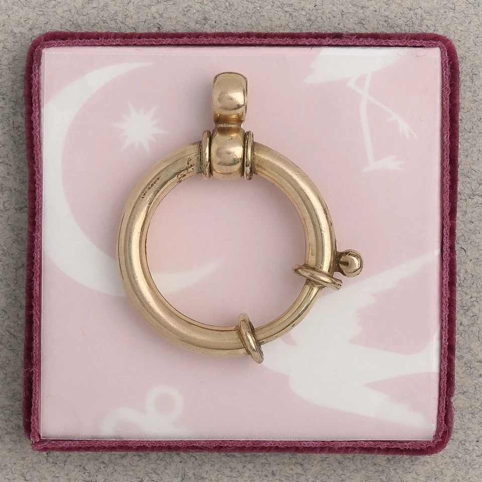 Antiguo broche de anillo de resorte victoriano relleno de oro rosa de gran tamaño para colgante con dije Foto 3 de 4